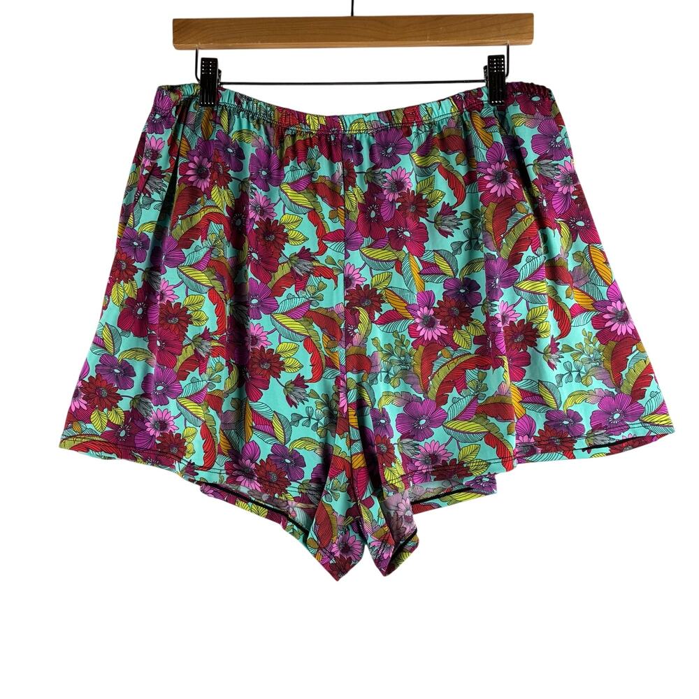 Fit 4 U Plus Size Swim Shorts 18W Flattering Teal Pink Floral Swimsuit Bottom